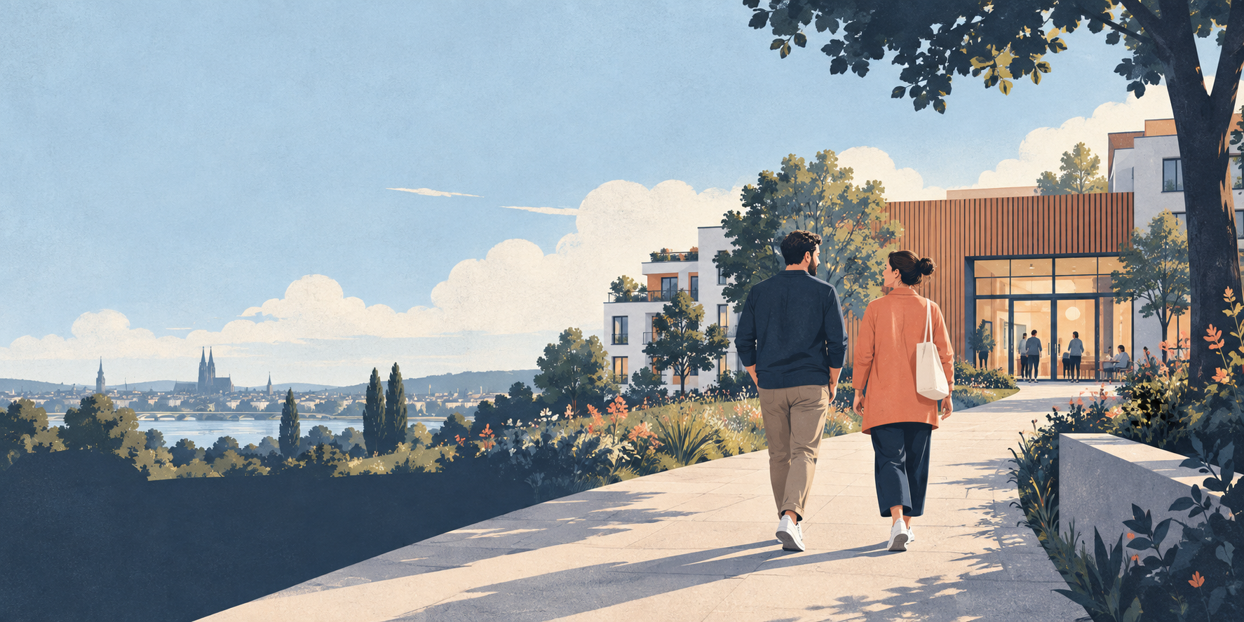 Illustration from the DiSoWo project: people in a neighbourhood